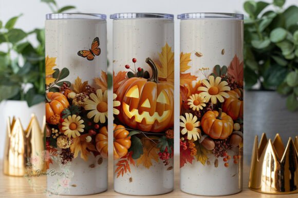 Autumn Pumpkin Floral Tumbler Wraps Graphics