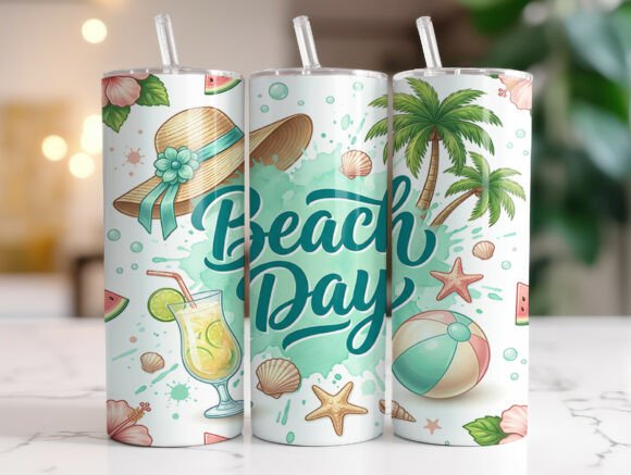 Beach Day Summer Tumbler Wrap Graphics for Crafters