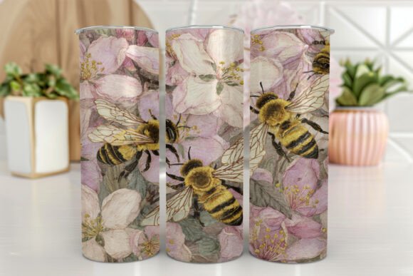 Bee Floral Tumbler Sublimation PNG: Graphics for Tumbler Wraps
