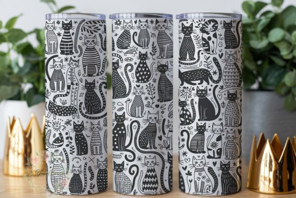 Black and White Cat Doodle 20oz Tumbler Graphics & Wraps