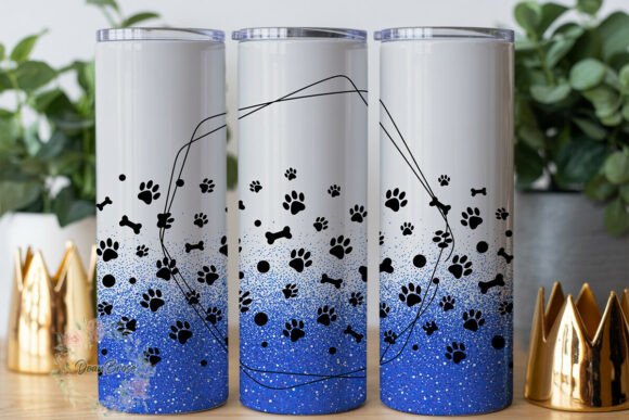 Blue Glitter Paw Print 20oz Tumbler Wrap
