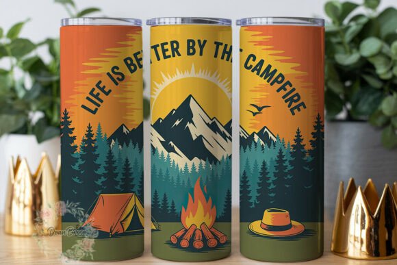 Camping Campfire Sunset 20oz Tumbler Graphics for Crafters