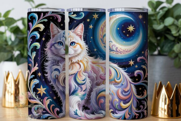 Celestial Swirl Cat Graphics for Tumbler Wraps