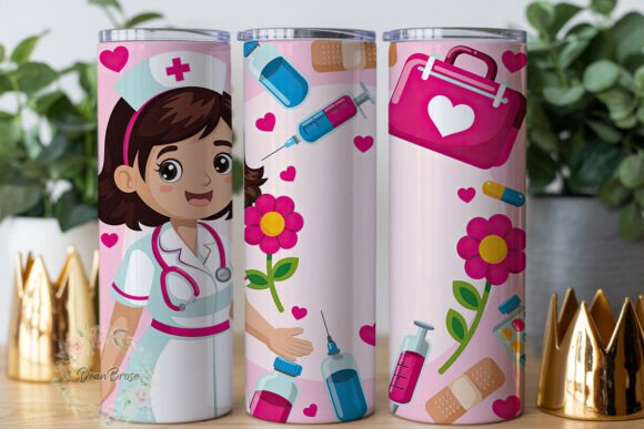 Cheerful Nurse Pink Floral Tumbler Graphics & Wraps