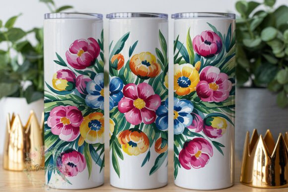 Cheerful Watercolor Flowers Tumbler Wraps Graphics