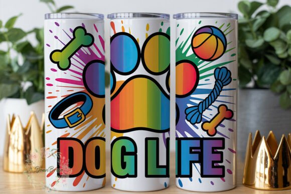 Colorful Dog Paw Print 20oz Tumbler Wrap Graphics