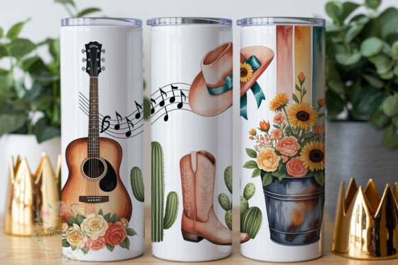 Country Bloom Guitar Graphics: Tumbler Wraps for Branding