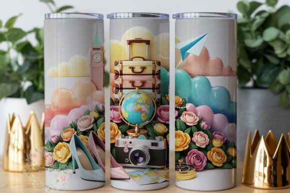 Dreamy Travel Girl 20oz Tumbler Wrap Graphics