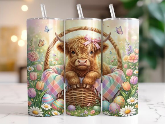 Easter Basket Highland Cow Tumbler Wrap: Graphics & Tumbler Wraps