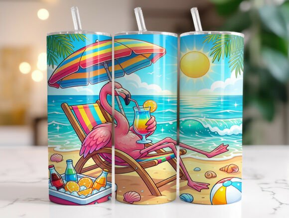 Flamingo Beach Tropical Graphics & Tumbler Wraps
