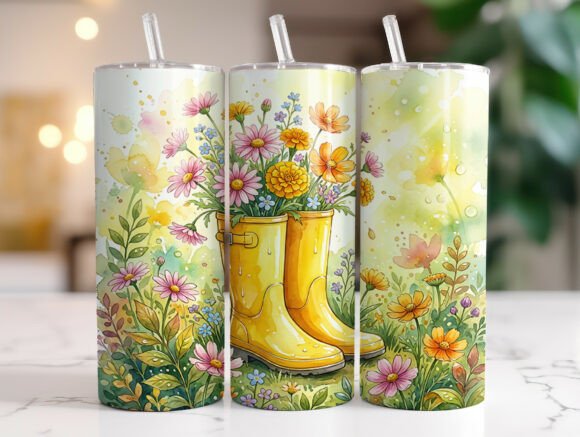 Floral Rain Boots Spring Floral Tumbler Graphics & Wraps