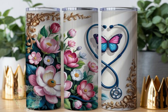 Floral Stethoscope Butterfly Tumbler Graphics & Wraps