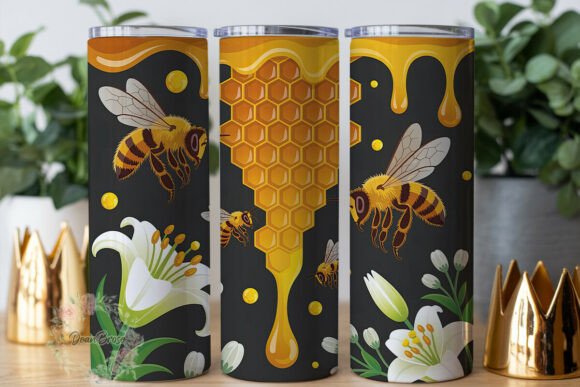 Golden Honey Bee Floral Tumbler Graphics & Wraps