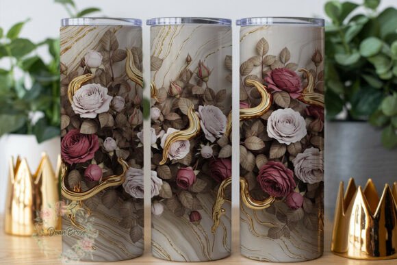 Marble Rose Gold Floral Tumbler Wraps Graphics