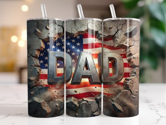 Patriotic Dad American Flag Tumbler Wraps Graphics