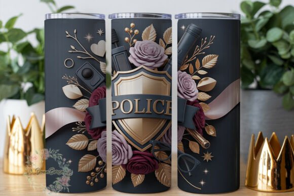 Police Officer Rose Floral Tumbler Wraps Graphics