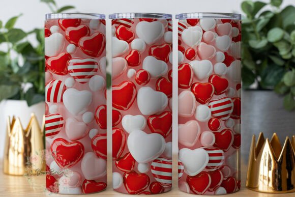 Red and Pink Love Hearts Tumbler Wraps Graphics