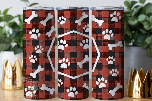 Red Plaid Paw Print Graphics for Tumbler Wraps