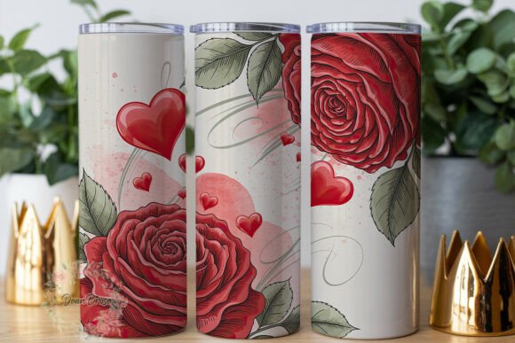 Romantic Roses Hearts Graphics for Tumbler Wraps