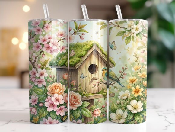 Spring Floral Birdhouse Tumbler Wraps & Graphics