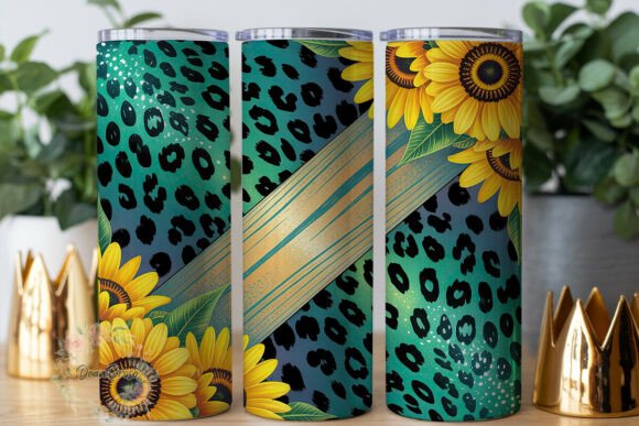 Sunflower Glitter Leopard Tumbler Wrap Graphics