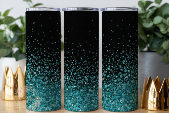 Teal Aqua Glitter Gradient Tumbler Wraps & Graphics