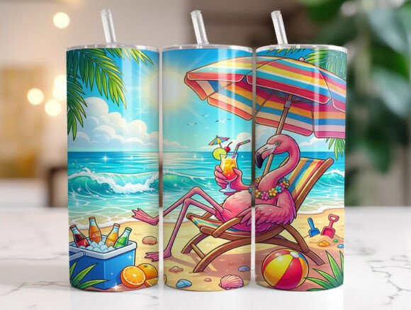 Tropical Flamingo Summer Beach Tumbler Graphics & Wraps