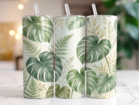 Tropical Monstera Leaves Tumbler Wrap Graphics