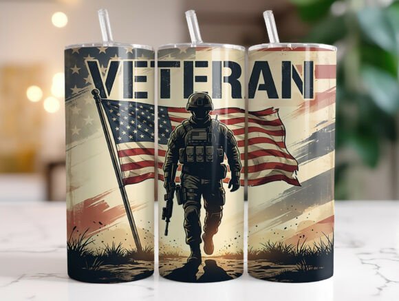Veteran American Flag Soldier Tumbler Graphics & Wraps